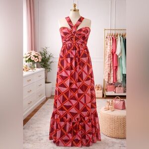 Entro Red and Pink Asymmetrical Dress